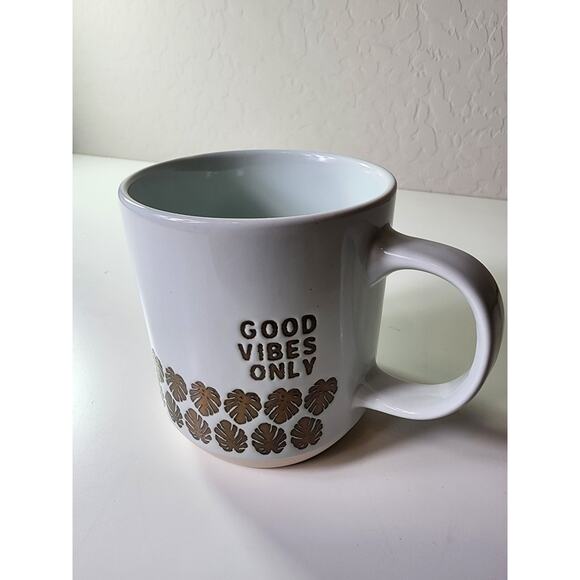 OPALHOUSE Good Vibes Only White Gold Stoneware Tea Coffee Mug - Picture 1 of 7